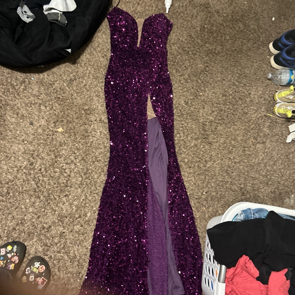 purple sequin formal dress